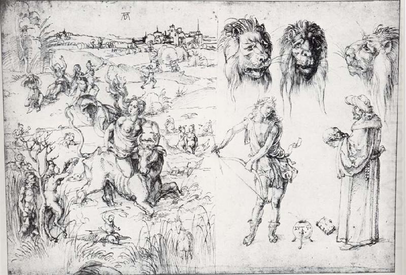 Sketch Sheet with the Rape of Europa, Albrecht Durer